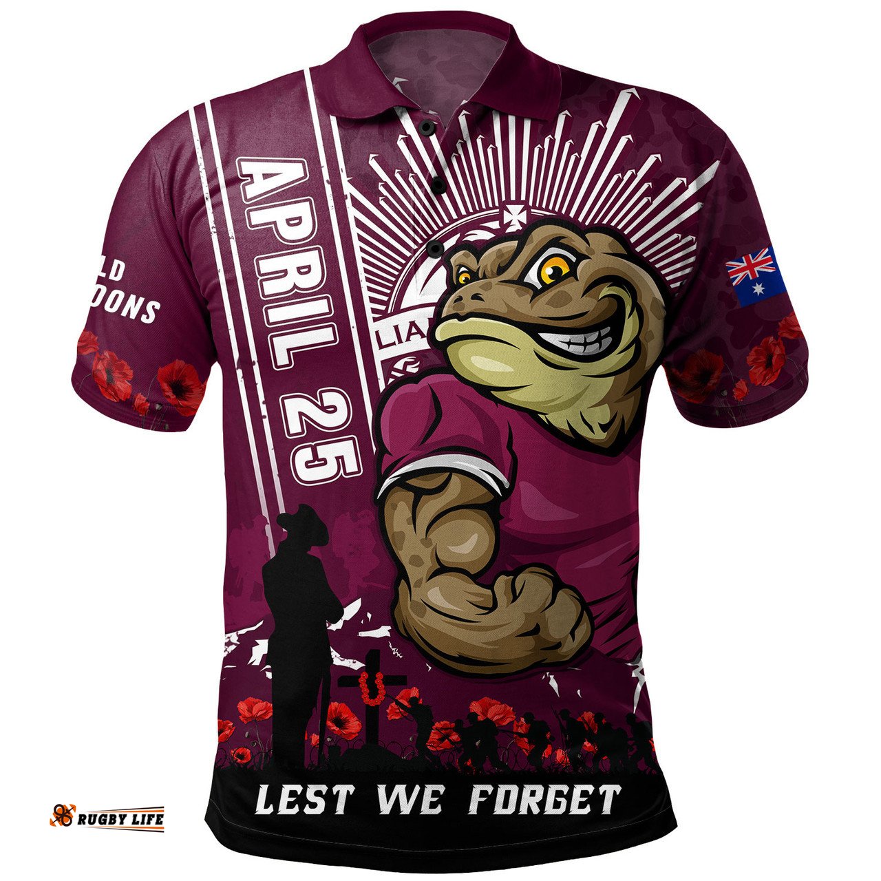 Amazing Aussie Queensland Maroons Anzac Day Lest We Forget Strong Fighting Spirit Polo Shirt