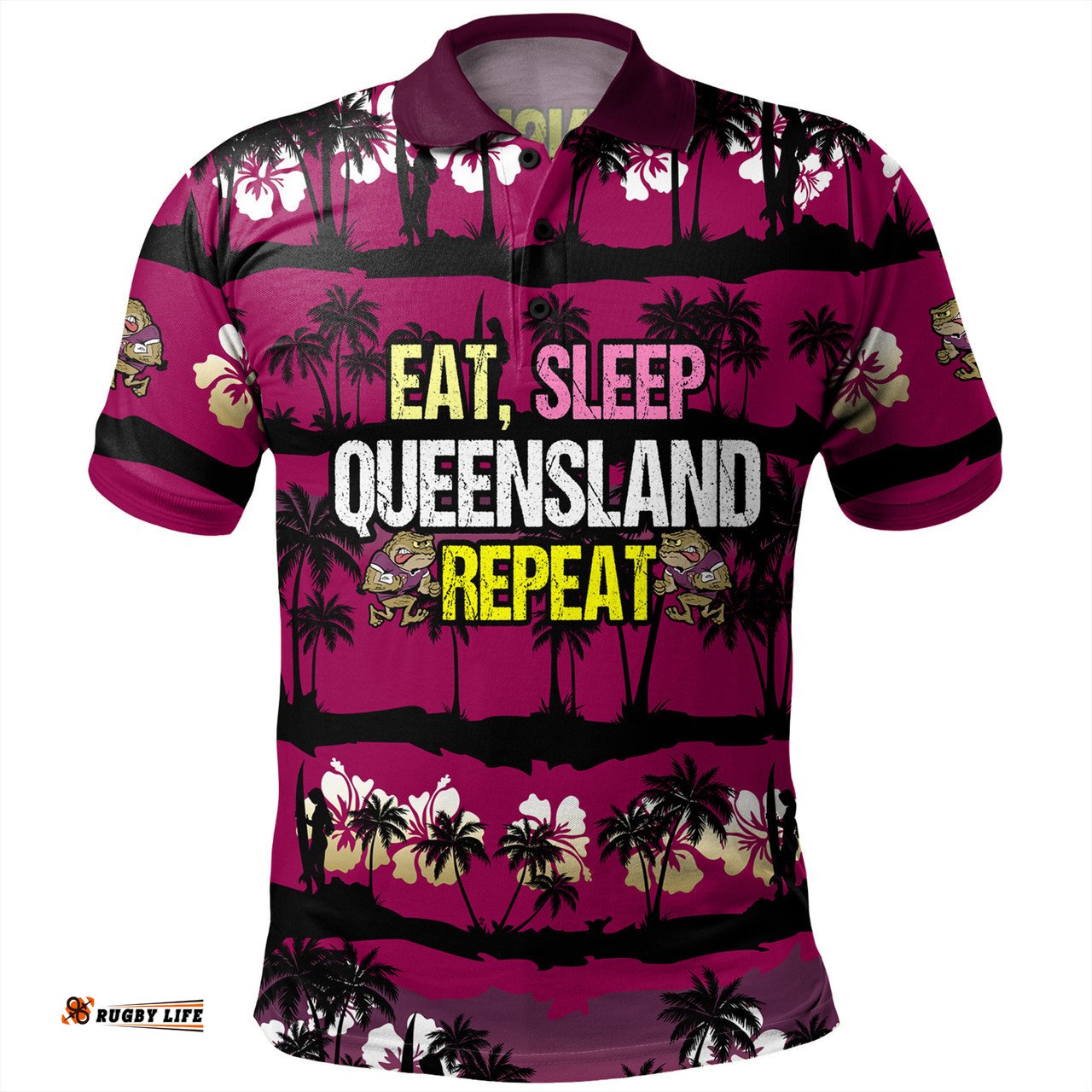 Amazing Aussie Cane Toads Sport Eat Sleep Repeat With Tropical Patterns Polo Shirt