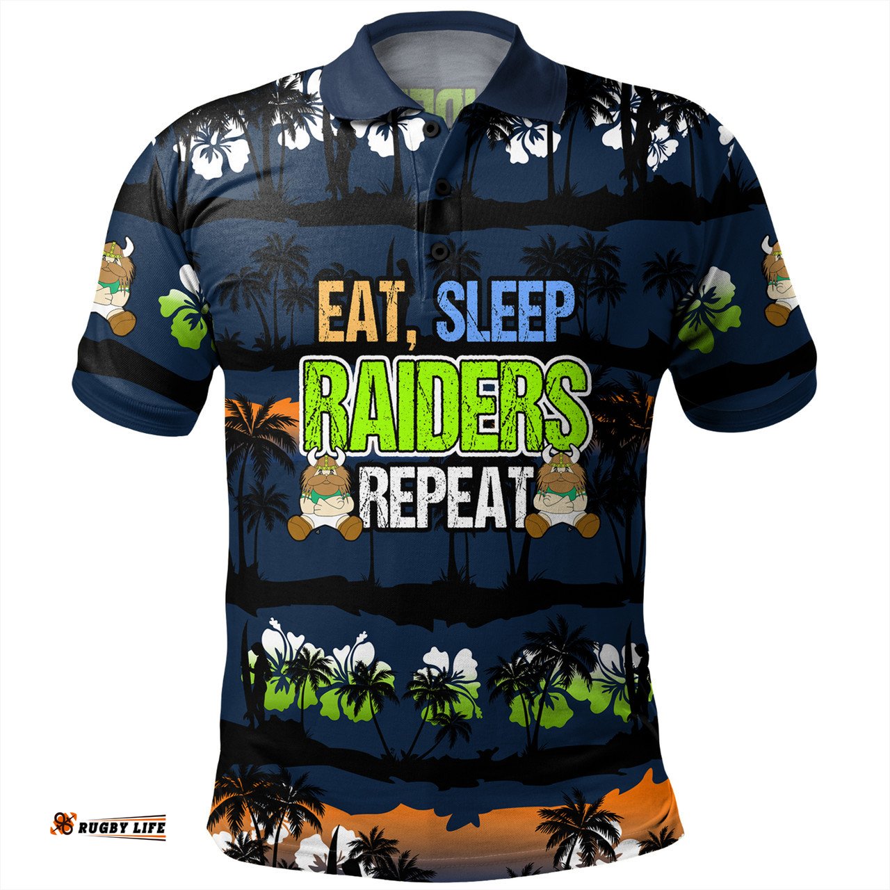 Amazing Aussie Canberra Raiders Eat Sleep Repeat With Tropical Patterns Polo Shirt