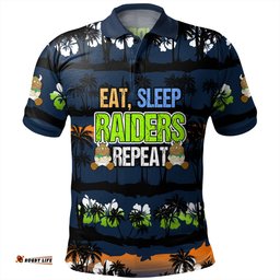 Amazing Aussie Canberra Raiders Eat Sleep Repeat With Tropical Patterns Polo Shirt