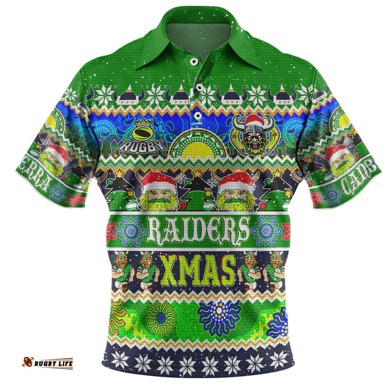 Amazing Aussie Canberra Raiders Christmas Aboriginal Custom Indigenous Knitted Ugly Xmas Style Polo Shirt