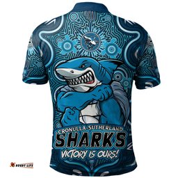 Amazing Aussie Cronulla Sutherland Sharks Aboriginal Pattern Inspired Victory Is Ours Polo Shirt
