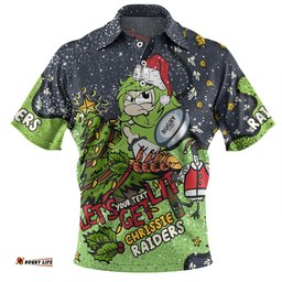 Amazing Aussie Canberra Raiders Christmas Custom Let's Get Lit Chrisse Pressie Polo Shirt