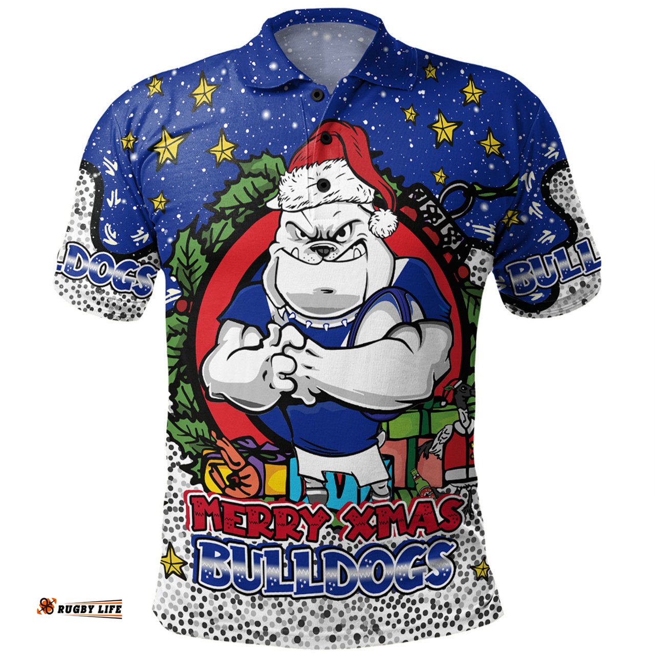 Amazing Aussie Canterbury Bankstown Bulldogs Christmas Custom Merry Christmas Our Beloved Team With Aboriginal Dot Art Pattern Polo Shirt
