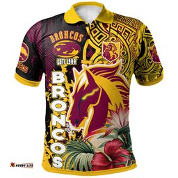 Amazing Aussie Brisbane Broncos Polynesian Custom Super Broncos With Polynesian Tribal Pattern And Hibiscus Flower Polo Shirt