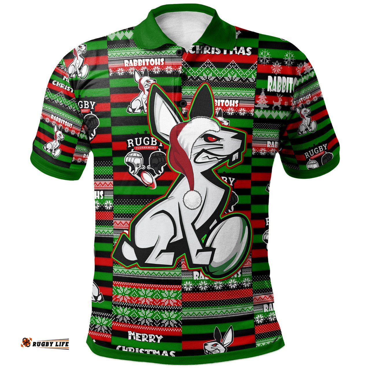 Amazing Aussie South Sydney Rabbitohs South Sydney Rabbitohs Merry Christmas Random Square Pattern Polo Shirt