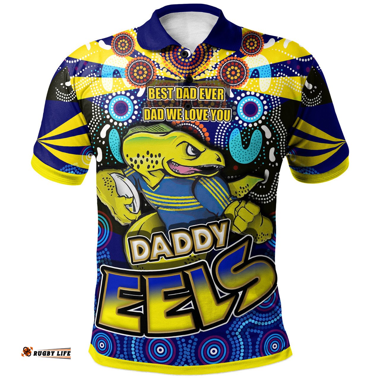 Amazing Aussie Parramatta Eels Custom Father's Day With Aboriginal Inspired Daddy Parramatta Eels Best Dad Ever Dad We Love You Quotes Polo Shirt