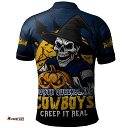 Amazing Aussie North Queensland Cowboys Dark Moon Rugby Halloween Battle Edition Polo Shirt