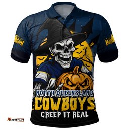 Amazing Aussie North Queensland Cowboys Dark Moon Rugby Halloween Battle Edition Polo Shirt