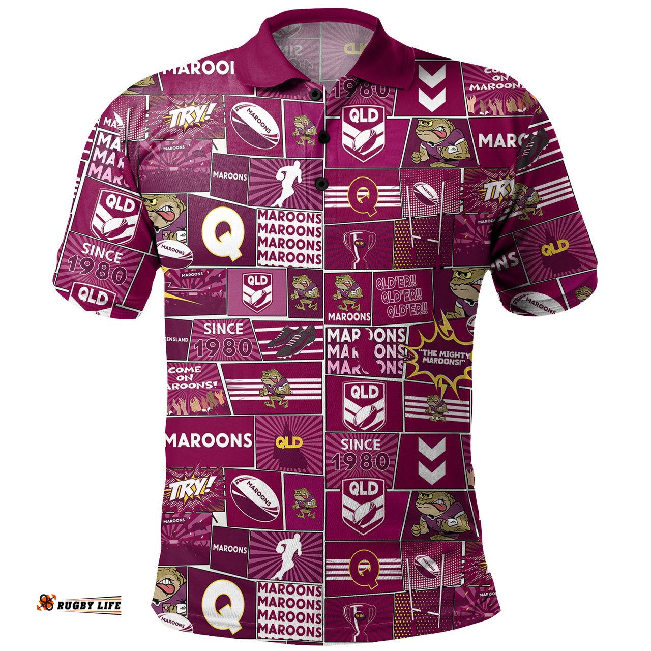Amazing Aussie Queensland Sport Team Of Us Die Hard Fan Supporters Comic Style Polo Shirt
