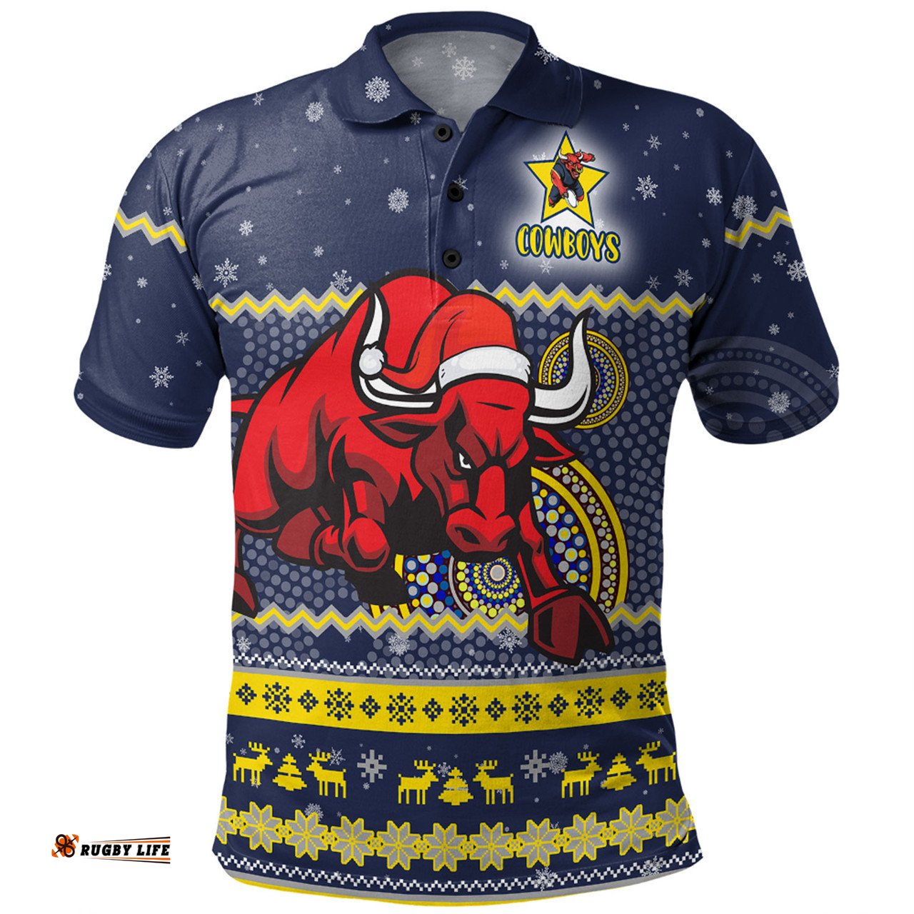 Amazing Aussie North Queensland Cowboys Christmas Custom Ugly Xmas And Aboriginal Patterns For Die Hard Fan Polo Shirt