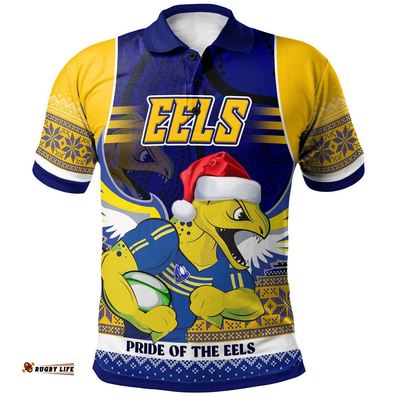 Amazing Aussie Parramatta Eels Christmas Custom Pride Of Parramatta Eels Ugly Christmas Pattern And Aboriginal Inspired Polo Shirt