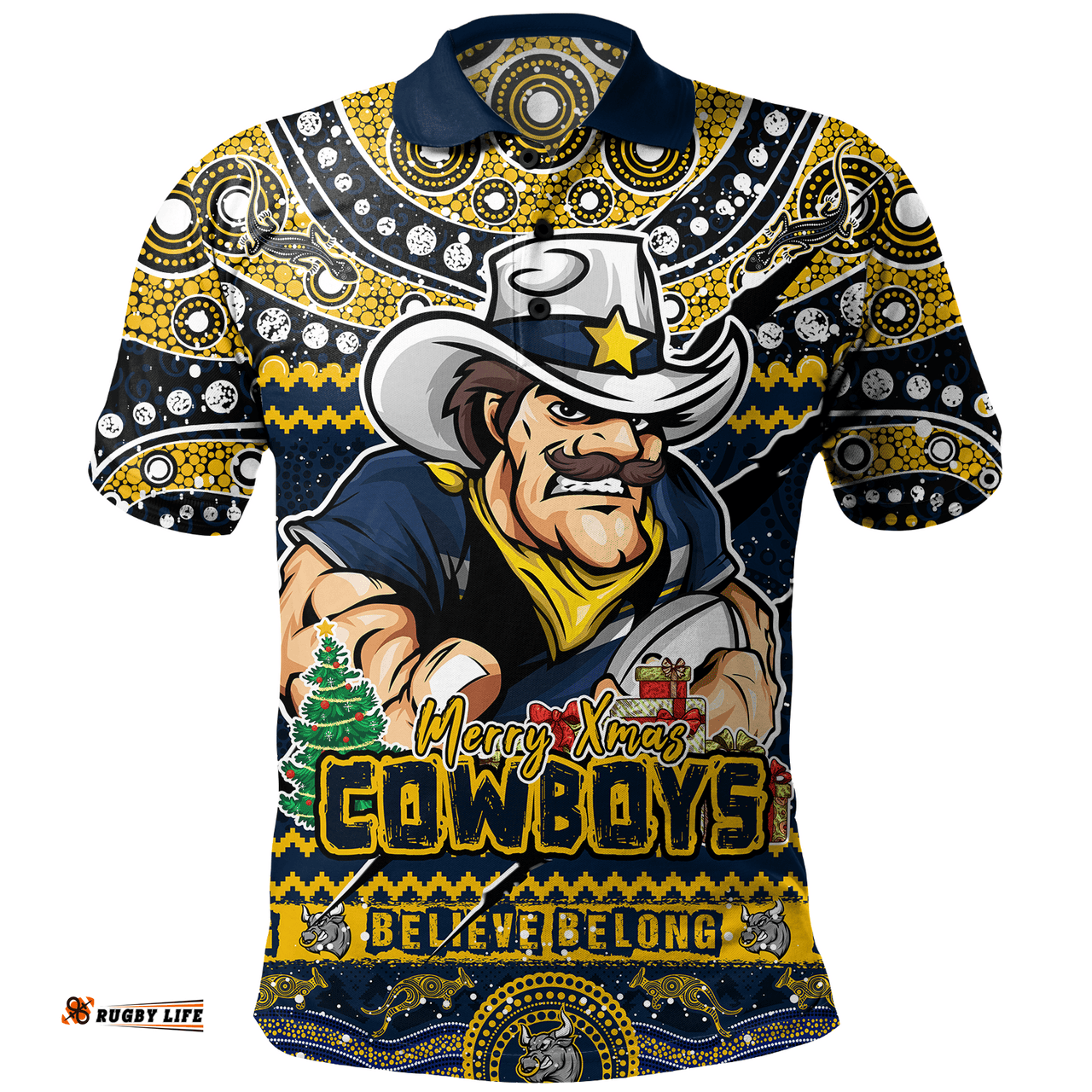 Amazing Aussie North Queensland Cowboys Aboriginal Xmas Special Ugly Christmas Style Polo Shirt