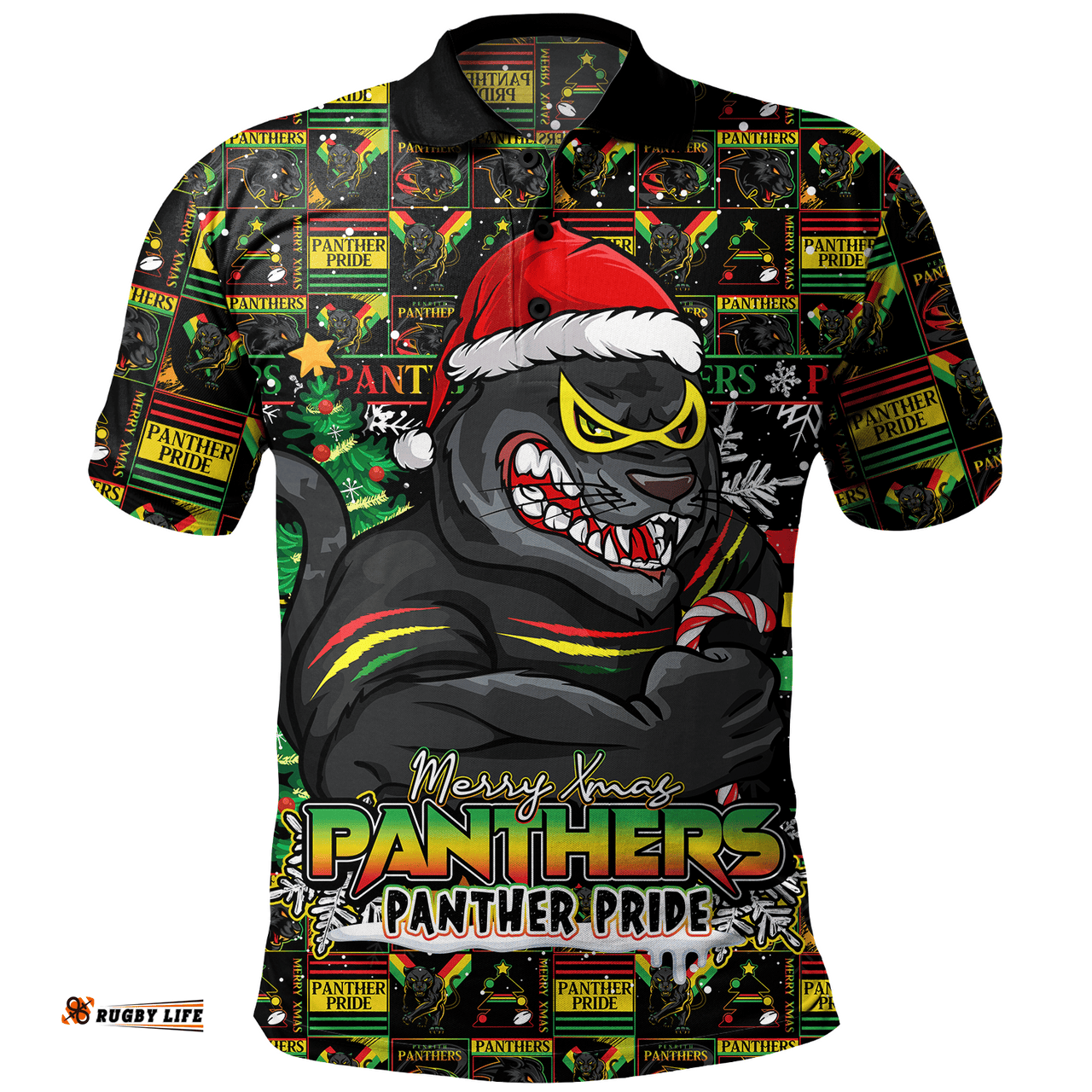 Amazing Aussie Penrith Panthers Merry Ugly Christmas Comic Style Polo Shirt