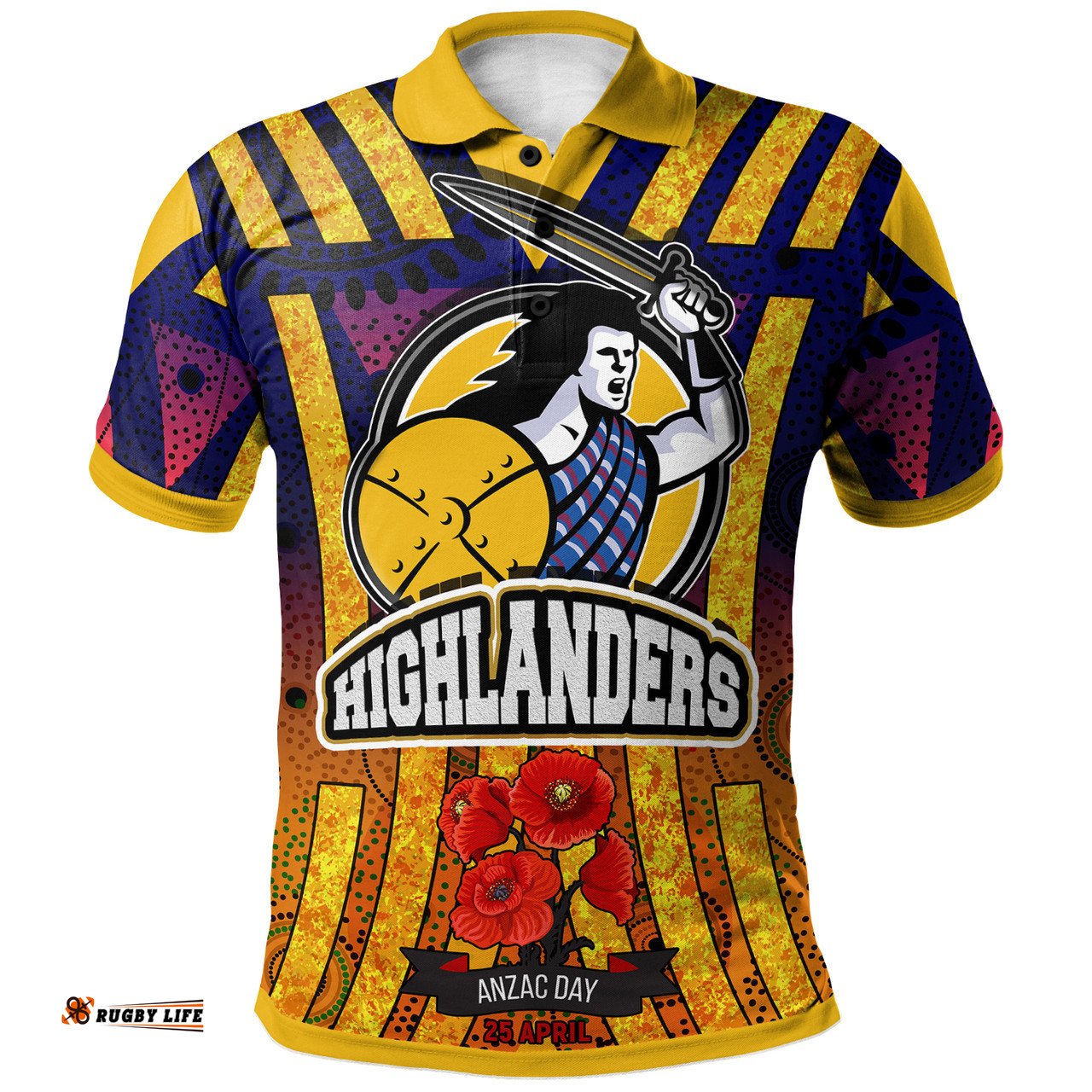 Amazing Aussie Otago Highlanders Rugby Aboriginal Inspired Anzac Day Otago Highlanders With Poppy Flower Polo Shirt
