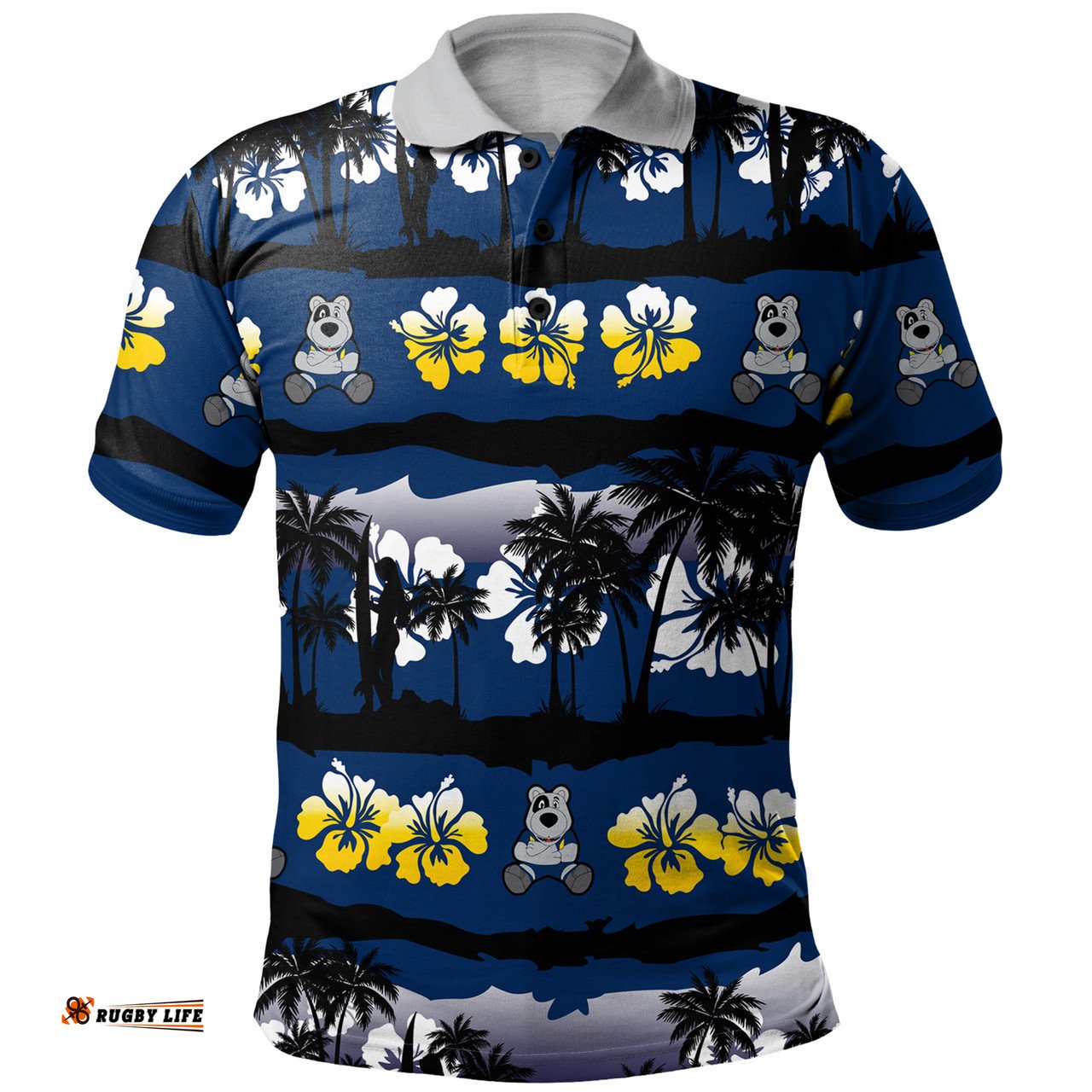 Amazing Aussie North Queensland Cowboys Tropical Hibiscus and Coconut Trees Polo Shirt