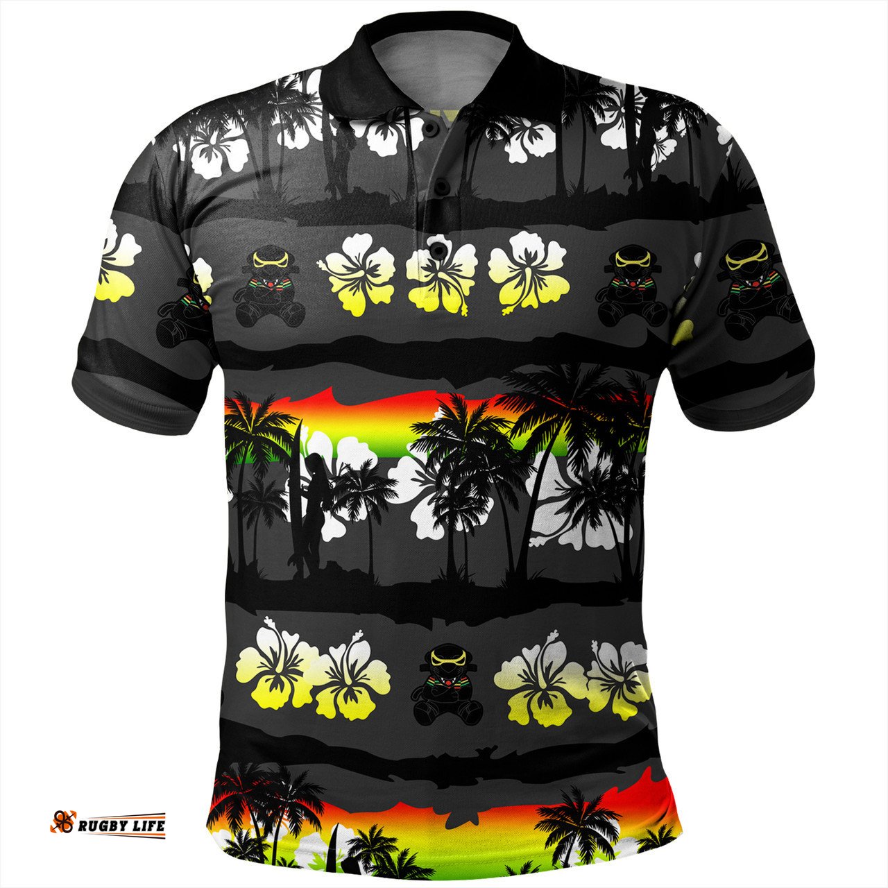 Amazing Aussie Penrith Panthers Tropical Hibiscus and Coconut Trees Polo Shirt