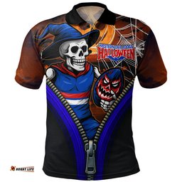 Amazing Aussie Western Bulldogs Halloween Night Reaper Zipper Polo Shirt