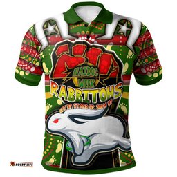 Amazing Aussie South Sydney Rabbitohs South Sydney Rabbitohs Ball Naidoc Week ''Get up, Stand Up, Show Up'' Aboriginal Inspired Dot Painting Style Polo Shirt