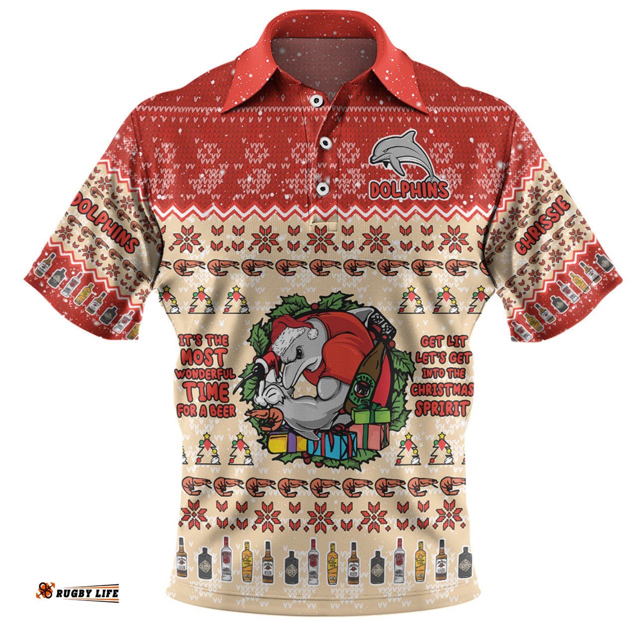 Amazing Aussie Redcliffe Dolphins Christmas Custom Chrissie Spirit Polo Shirt