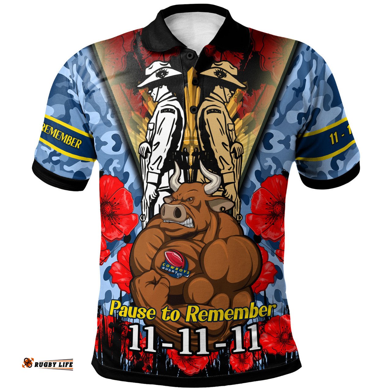 Amazing Aussie North Queensland Cowboys Custom Remembrance Day Pause To Remember Polo Shirt