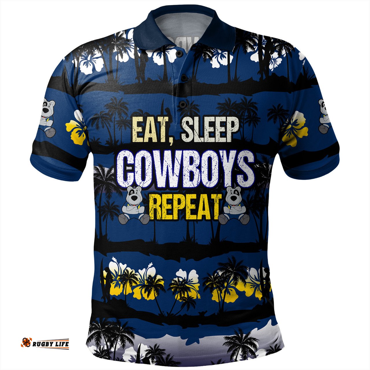 Amazing Aussie North Queensland Cowboys Eat Sleep Repeat With Tropical Patterns Polo Shirt