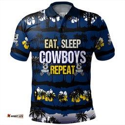 Amazing Aussie North Queensland Cowboys Eat Sleep Repeat With Tropical Patterns Polo Shirt