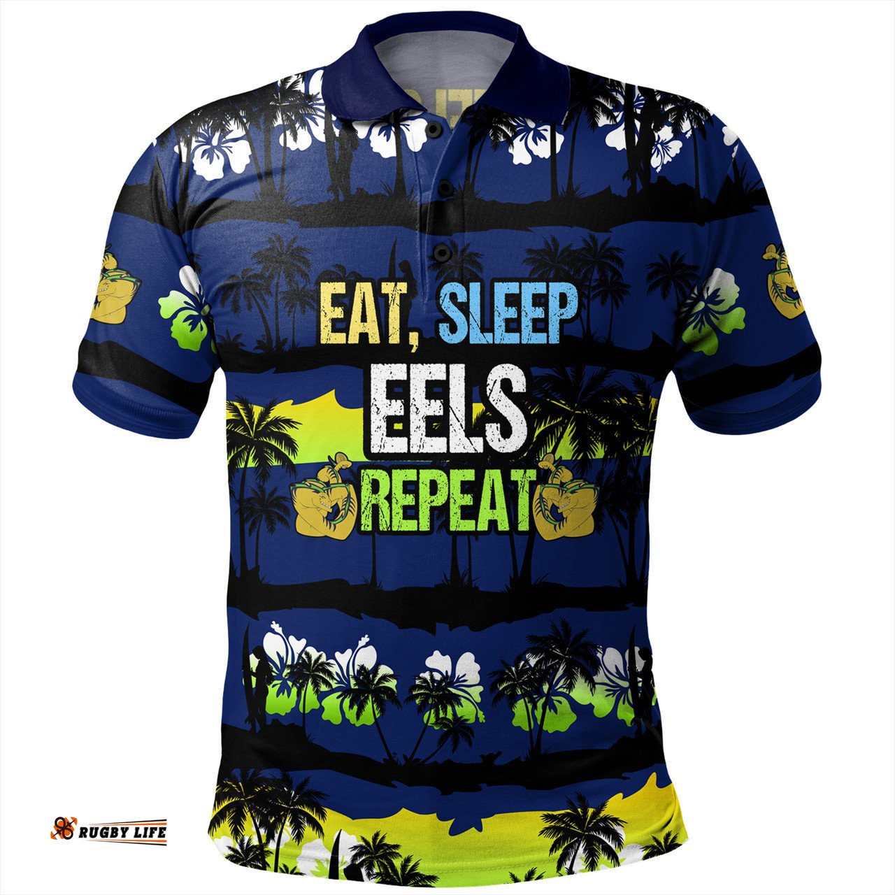 Amazing Aussie Parramatta Eels Sport Eat Sleep Repeat With Tropical Patterns Polo Shirt
