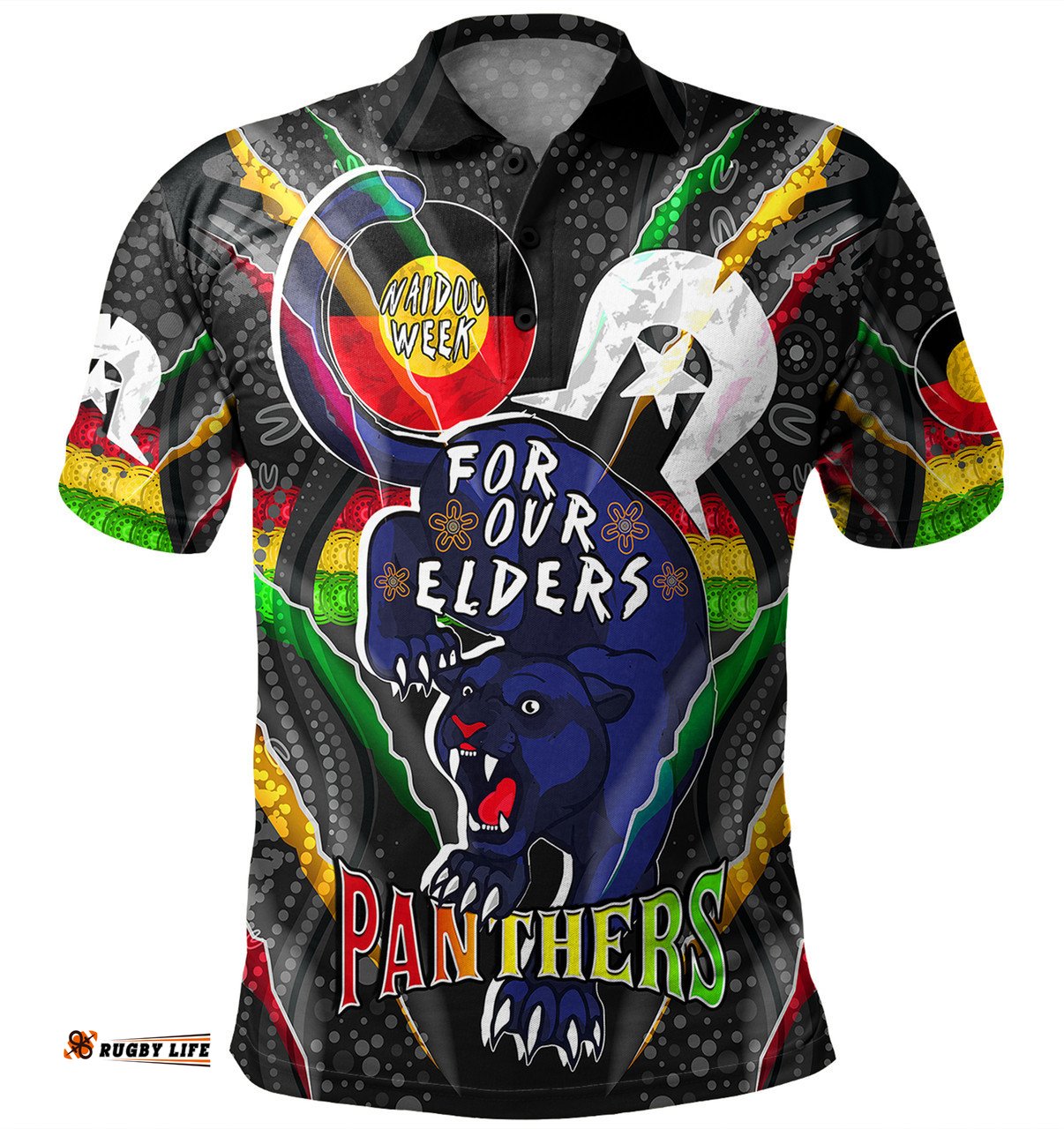 Amazing Aussie Penrith Panthers Naidoc Week Custom Penrith Panthers Naidoc Week For Our Elders Australian Indigenous Dot Art Polo Shirt