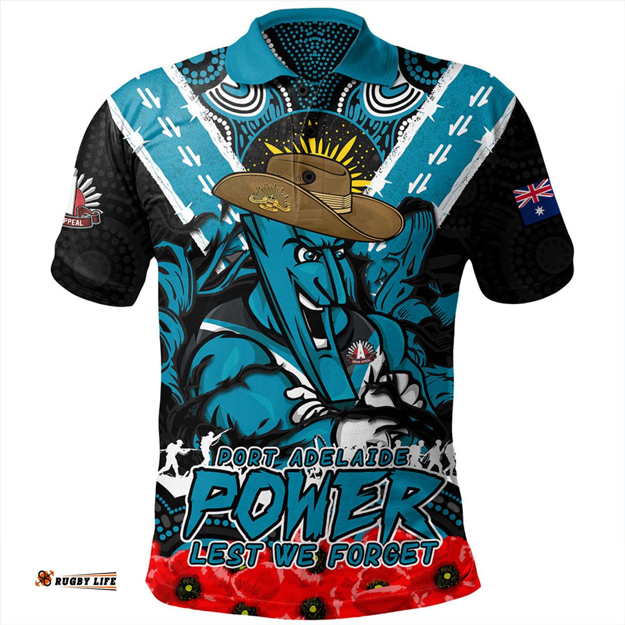 Amazing Aussie Port Adelaide Ripped Legacy Of The Game The ANZAC Spirit Lives On Polo Shirt