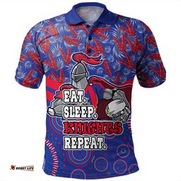 Amazing Aussie Newcastle Knights Sport Tropical Patterns And Dot Painting Eat Sleep Rugby Repeat Polo Shirt