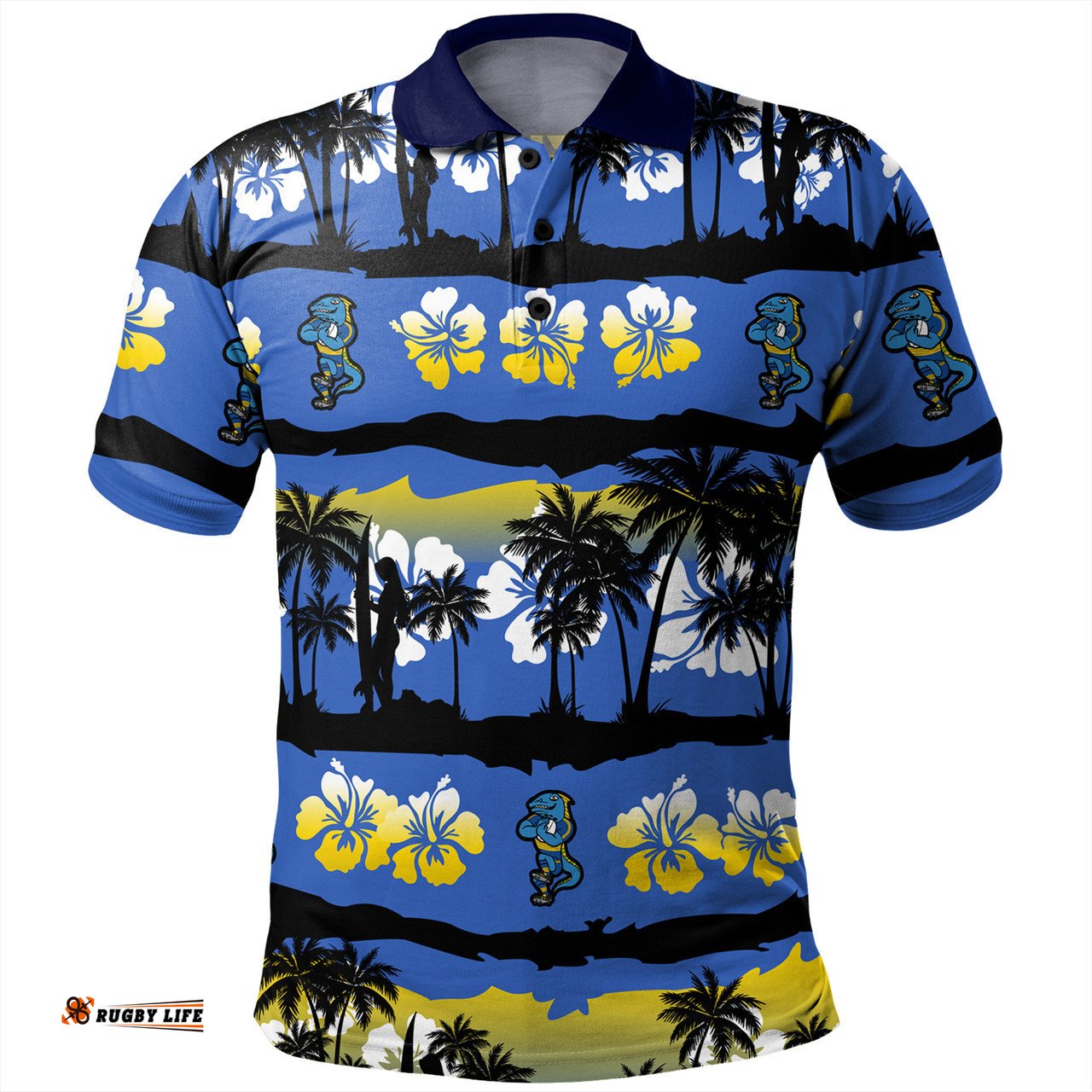 Amazing Aussie Parramatta Eels Sport Tropical Hibiscus and Coconut Trees Polo Shirt