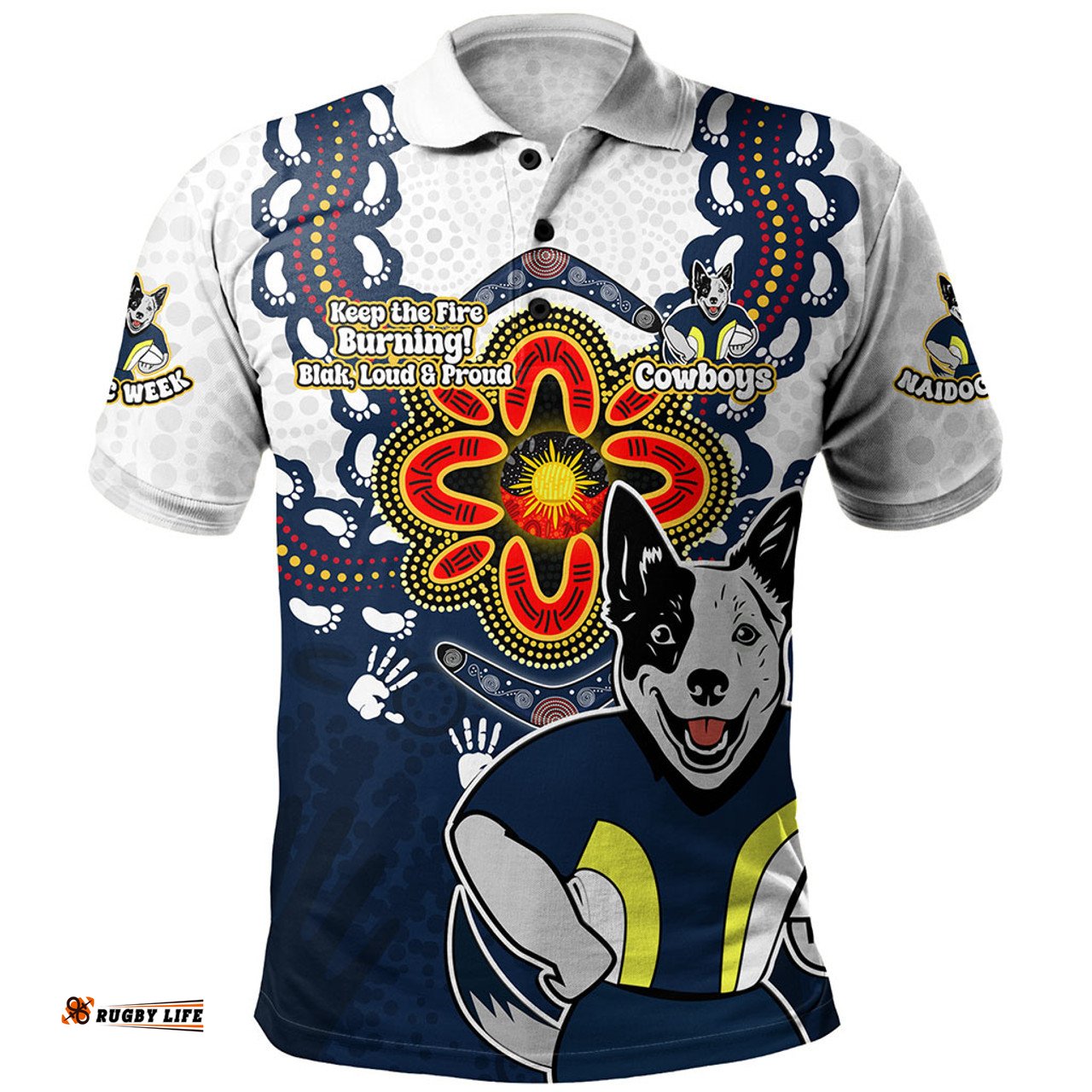 Amazing Aussie North Queensland Cowboys Aboriginal Inspired Naidoc Symbol Pattern Polo Shirt
