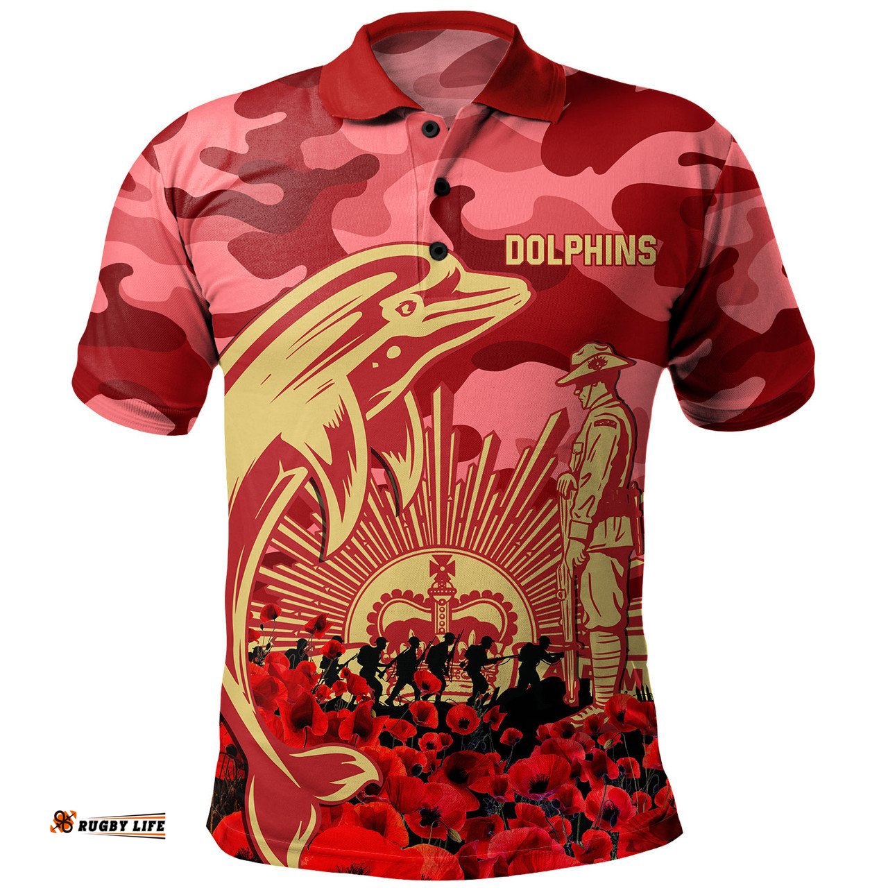 Amazing Aussie Redcliffe Dolphins Dolphins Anzac Day Lest We Forget Polo Shirt