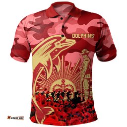 Amazing Aussie Redcliffe Dolphins Dolphins Anzac Day Lest We Forget Polo Shirt