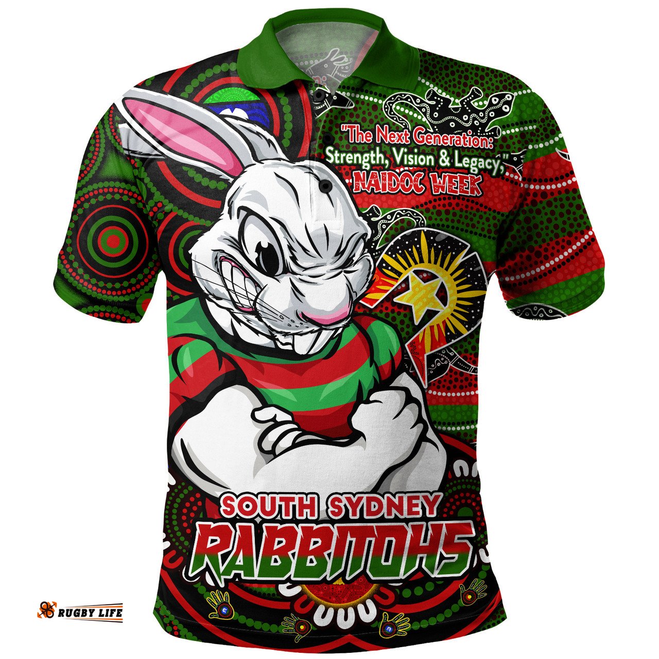 Amazing Aussie South Sydney Rabbitohs Spirit Of NAIDOC Series Polo Shirt