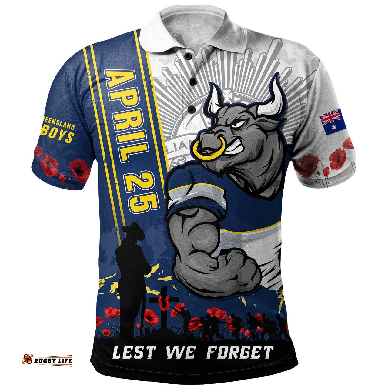 Amazing Aussie North Queensland Cowboys Anzac Day Lest We Forget Strong Fighting Spirit Polo Shirt