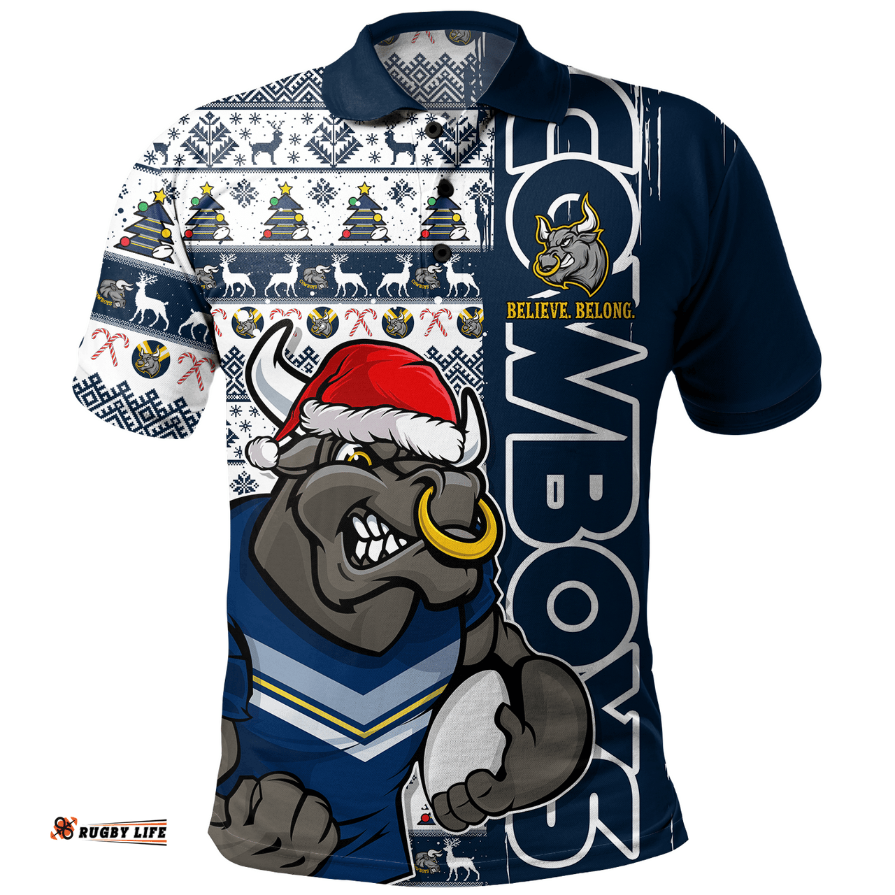 Amazing Aussie North Queensland Cowboys Merry Ugly Xmas Nordic Pattern Style Polo Shirt