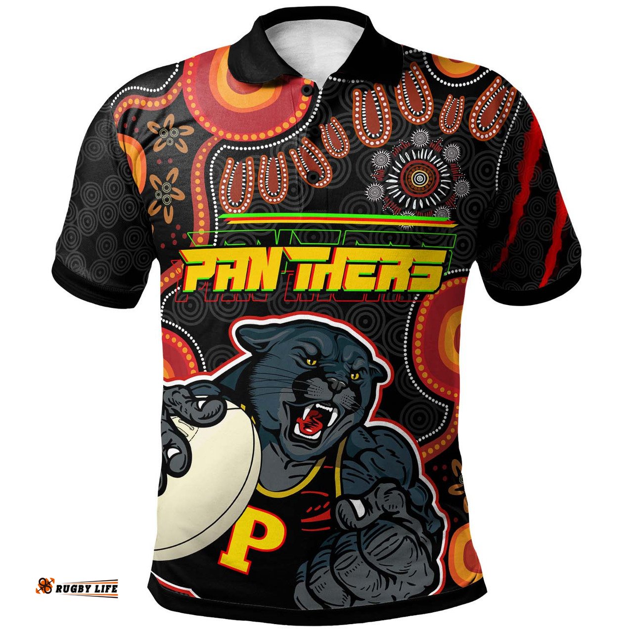Amazing Aussie Penrith Panthers Custom Penrith Panthers Aboriginal Inspired with Ball Indigenous Style of Dot Painting Traditional Polo Shirt