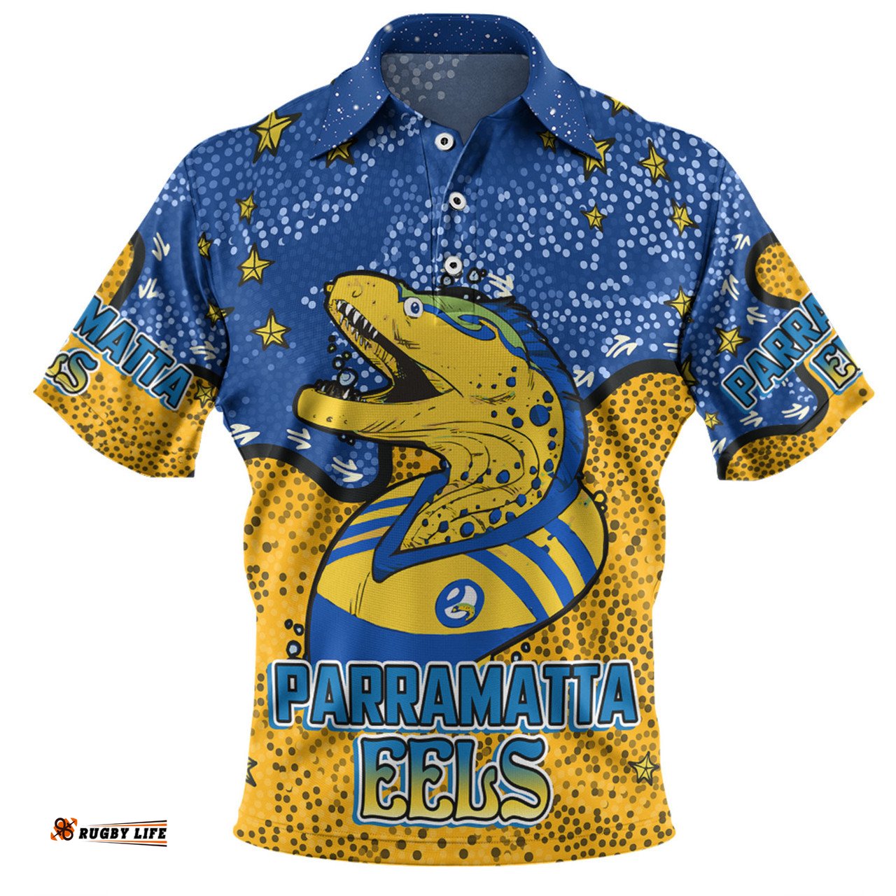 Amazing Aussie Parramatta Eels Custom Team With Dot And Star Patterns For Tough Fan Polo Shirt