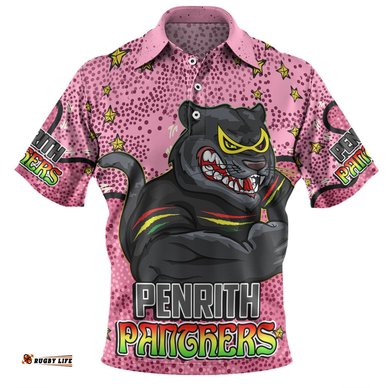Amazing Aussie Penrith Panthers Custom Team With Dot And Star Patterns For Tough Fan Polo Shirt