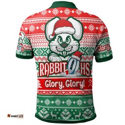 Amazing Aussie South Sydney Rabbitohs Custom Rabbitohs Glory, Glory! Knitted Christmas Polo Shirt