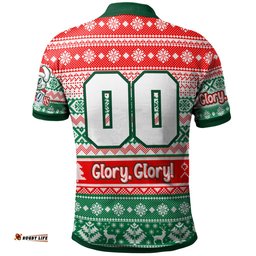 Amazing Aussie South Sydney Rabbitohs Custom Rabbitohs Glory, Glory! Knitted Christmas Polo Shirt