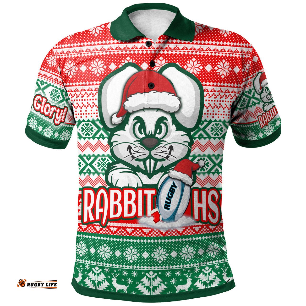 Amazing Aussie South Sydney Rabbitohs Custom Rabbitohs Glory, Glory! Knitted Christmas Polo Shirt