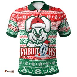 Amazing Aussie South Sydney Rabbitohs Custom Rabbitohs Glory, Glory! Knitted Christmas Polo Shirt