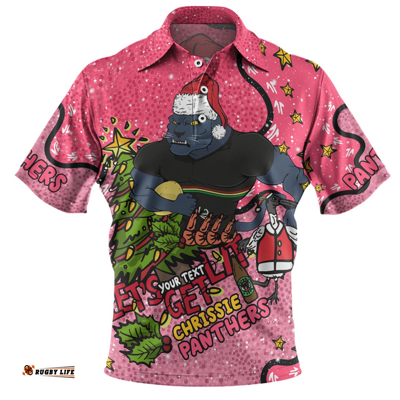 Amazing Aussie Penrith Panthers Christmas Custom Let's Get Lit Chrisse Pressie Pink Polo Shirt