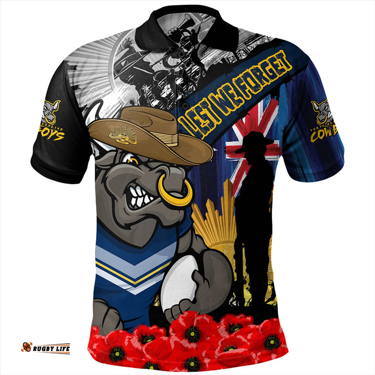 Amazing Aussie North Queensland Cowboys United In Spirit Anzac Day Tribute Polo Shirt