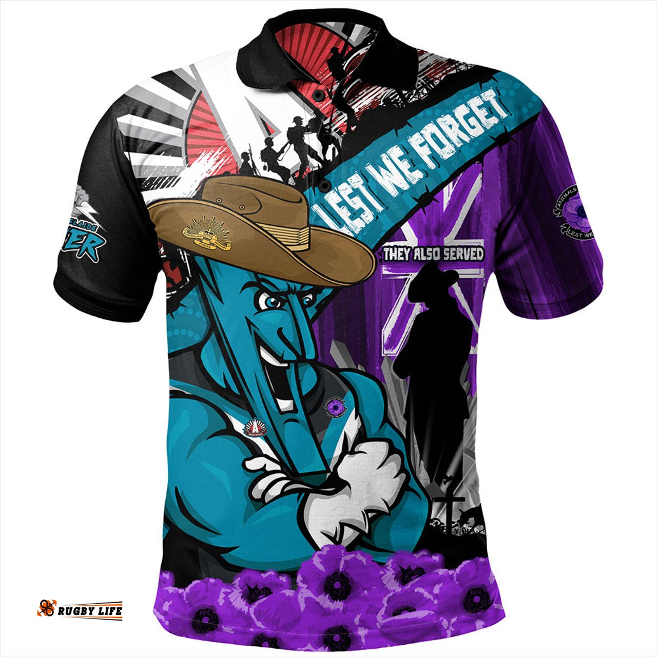 Amazing Aussie Port Adelaide ANZAC Day Honor Purple Valor And Spirit Polo Shirt