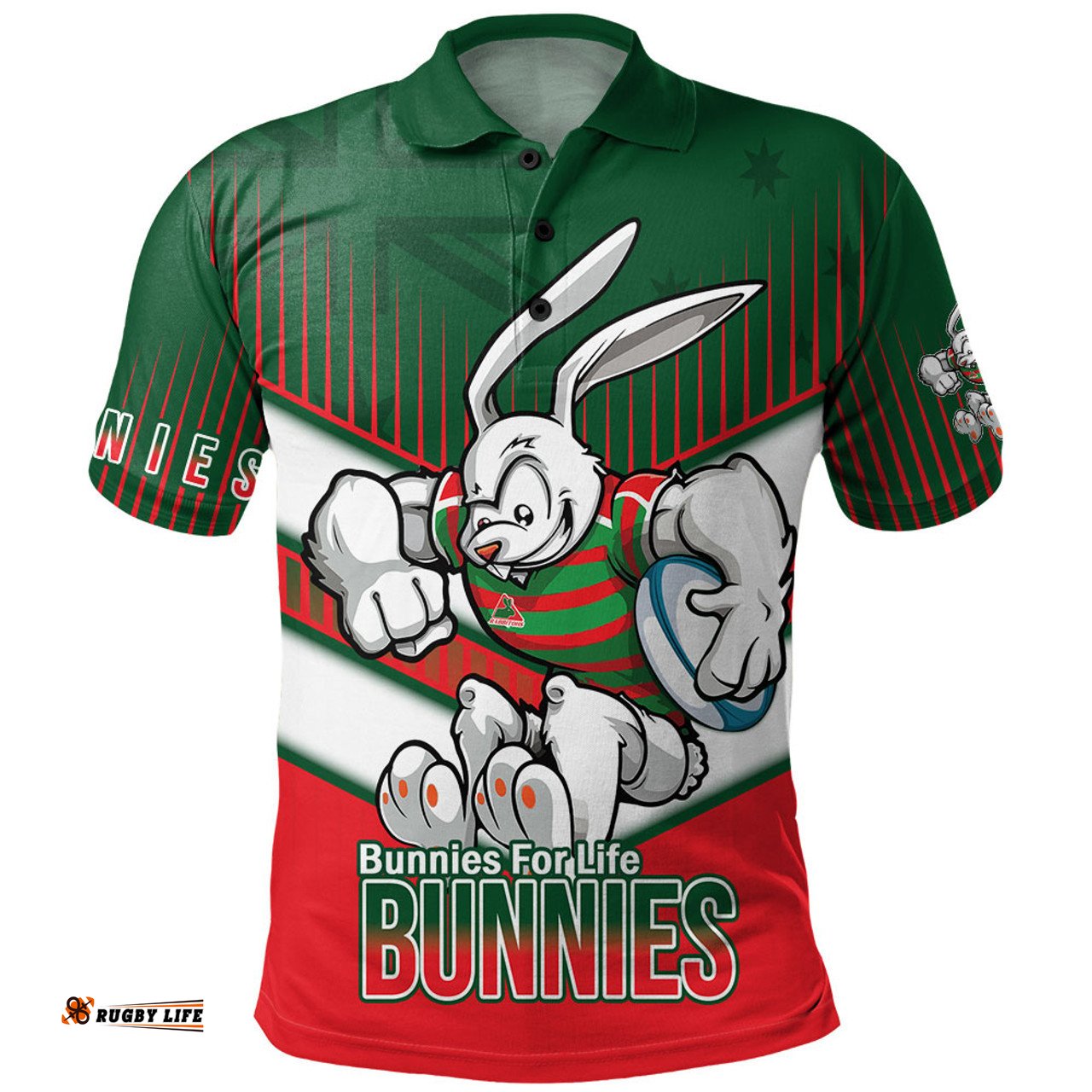 Amazing Aussie South Sydney Rabbitohs Bunnies Mascot With Australia Flag Polo Shirt