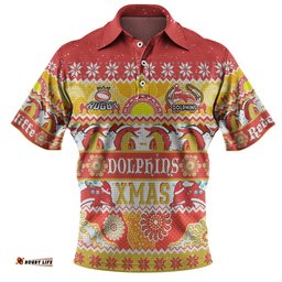Amazing Aussie Redcliffe Dolphins Christmas Aboriginal Custom Indigenous Knitted Ugly Xmas Style Polo Shirt